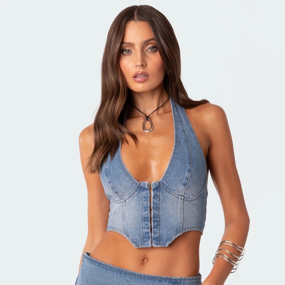 Edikted Katrina lace up denim corset